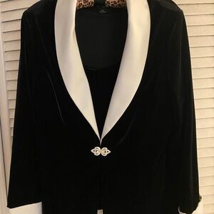 Alex Evenings Black Velvet Blazer with White Trim - Awesome for the holidays!